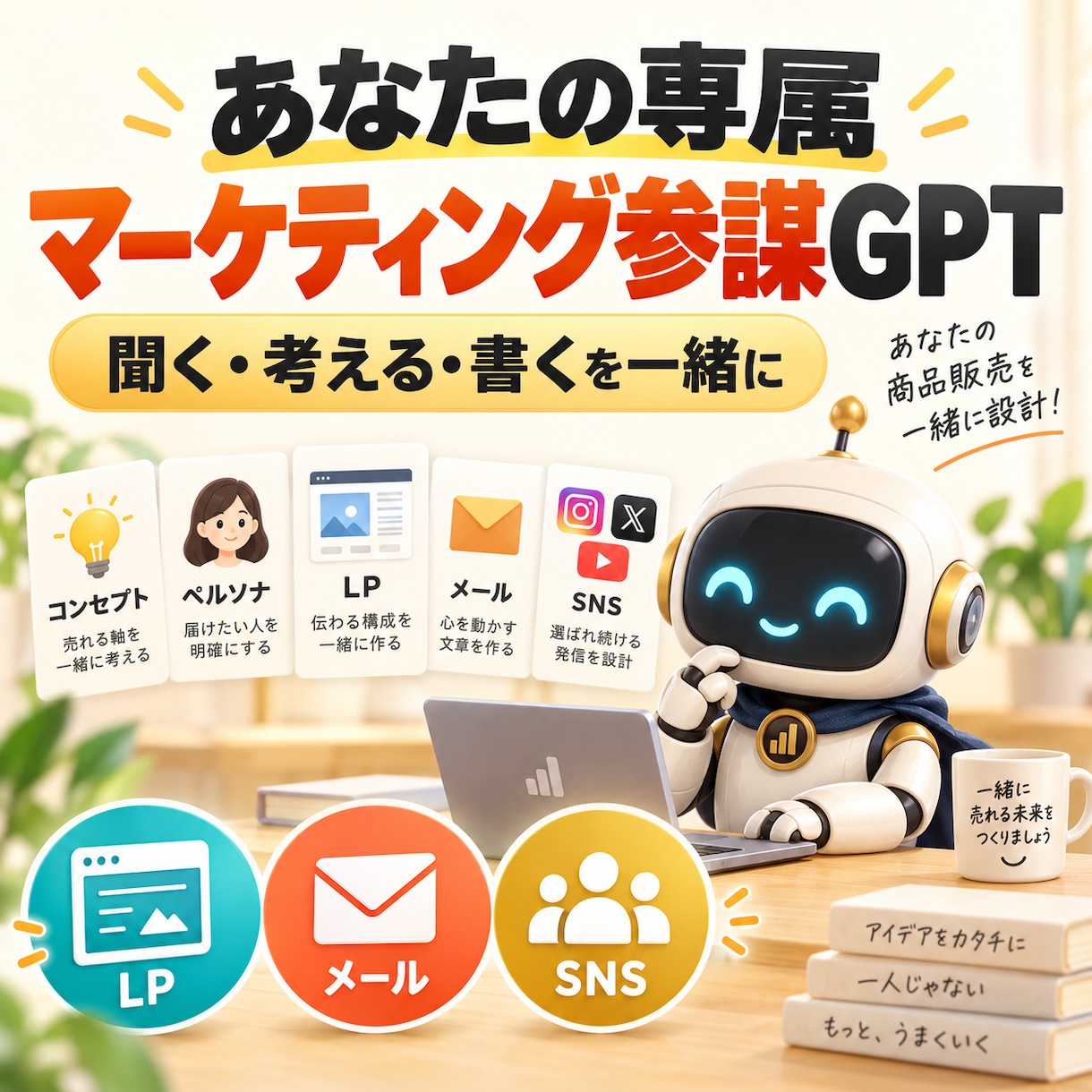 あなた専属マーケティング参謀GPTをお渡しします 商品設計からLP・メール・SNSまで一緒に作成。 イメージ1