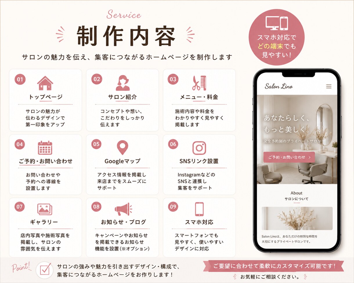 個人店向けホームページを制作します スマホ対応・お問い合わせフォーム対応 イメージ3