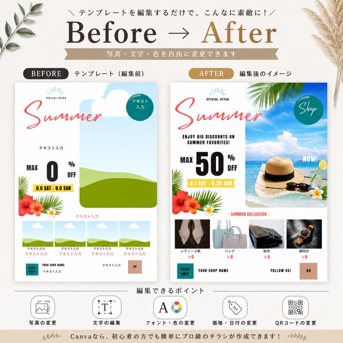 Canvaで編集可。A4チラシ30枚販売します 商用利用OK！写真・文字も自由編集 イメージ3