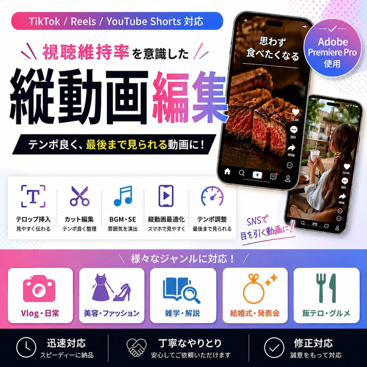 Youtube・Reels向け縦動画編集します 視聴維持率を意識したテンポ編集に対応 イメージ1