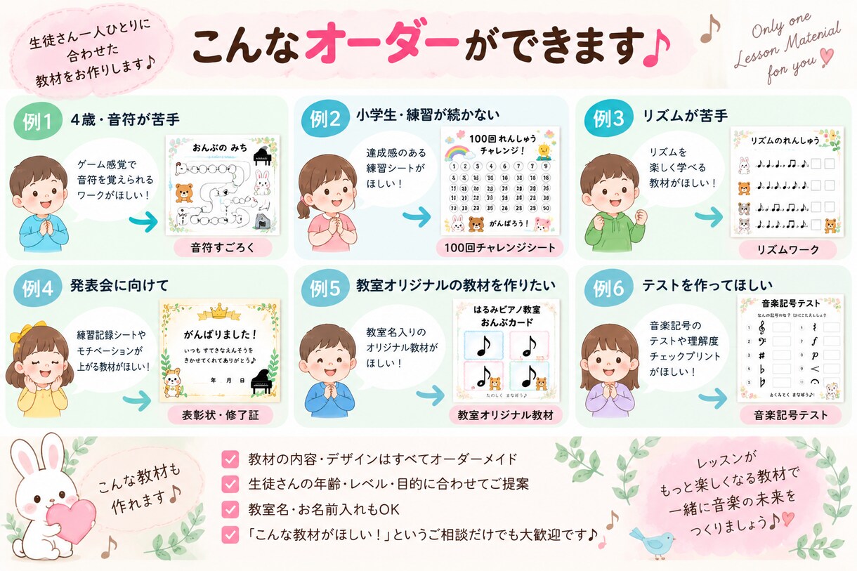 現役ピアノ講師がレッスン教材をオーダーメイドします 先生の『こんな教材ほしかった！』を形にします♪ イメージ4