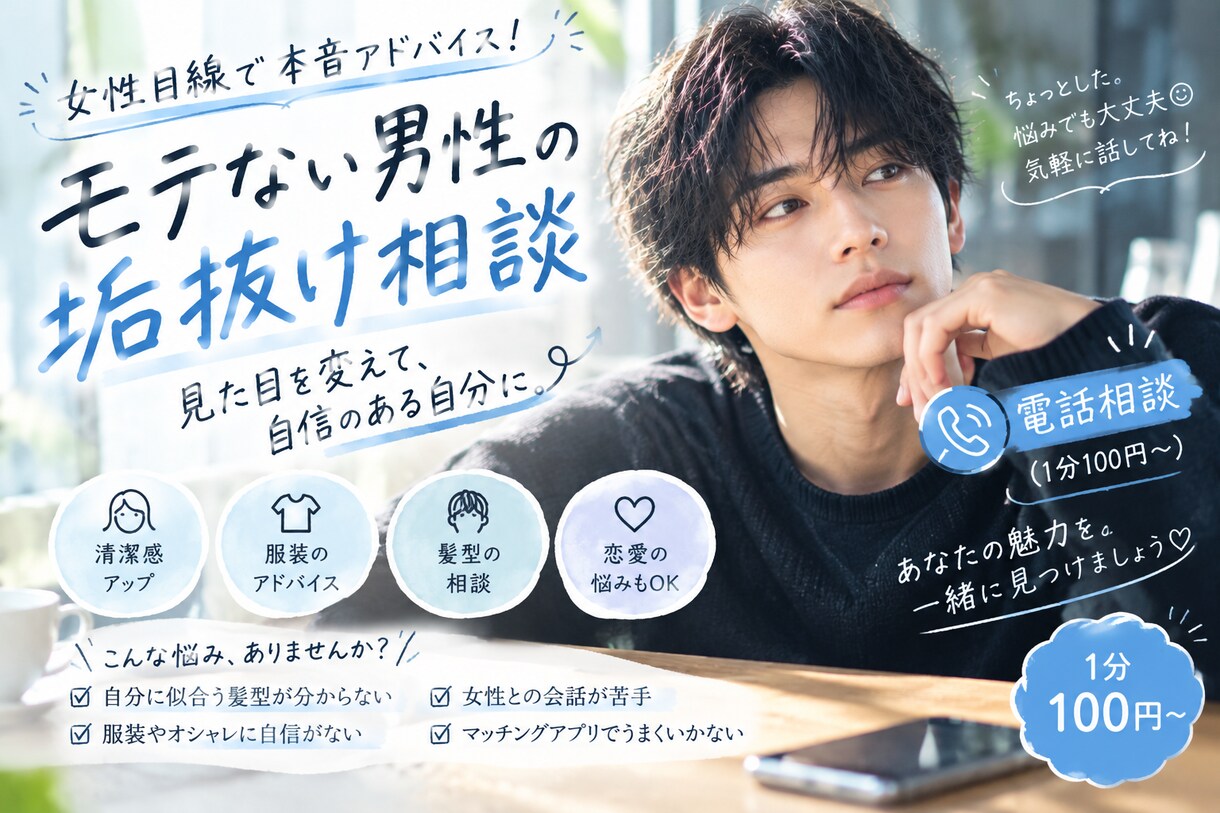 女性目線で垢抜け！あなたの魅力を引き出します 垢抜けたい男性へ、あなたにあうアドバイス致します イメージ1