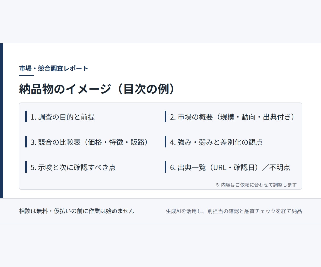 市場・競合を調査し出典付きレポートにします 公開情報で競合と市場を根拠付きで整理します イメージ2