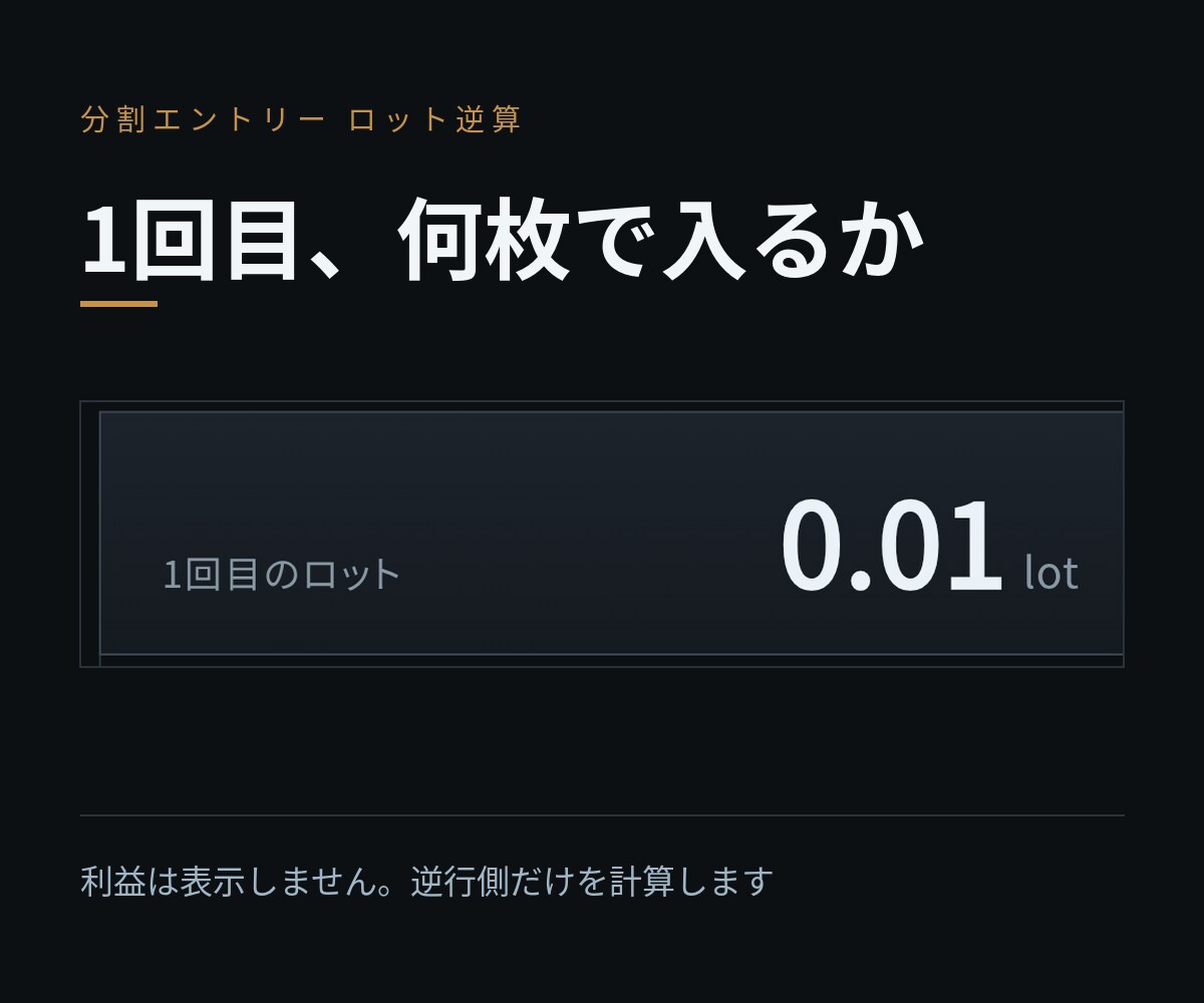分割エントリーのロット逆算ツールを渡します 利益は表示しません。逆行側だけを計算します イメージ2