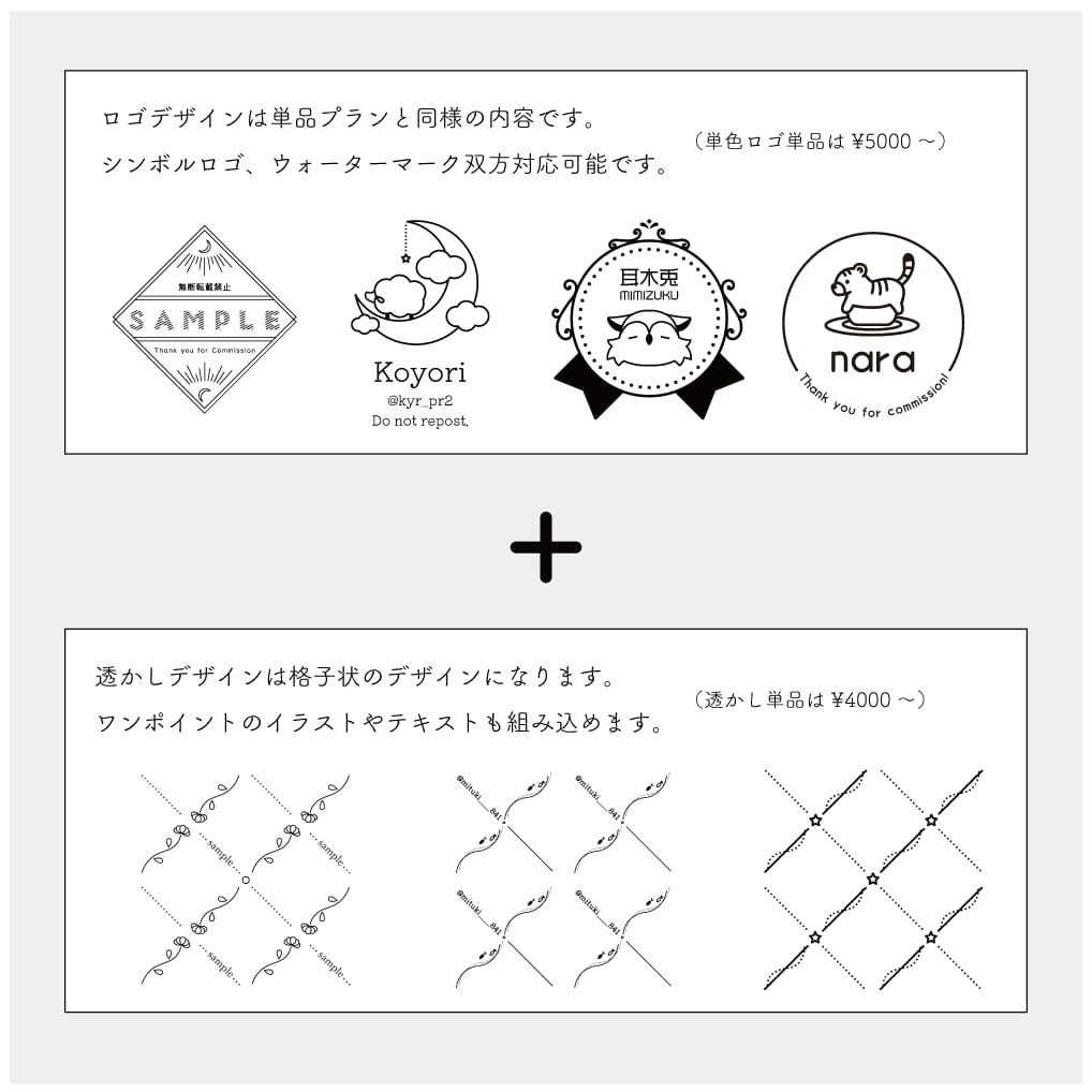 ウォーターマークと透かしのデザイン制作いたします 便利な2点セットプラン。単品よりお得な価格です。 イメージ2