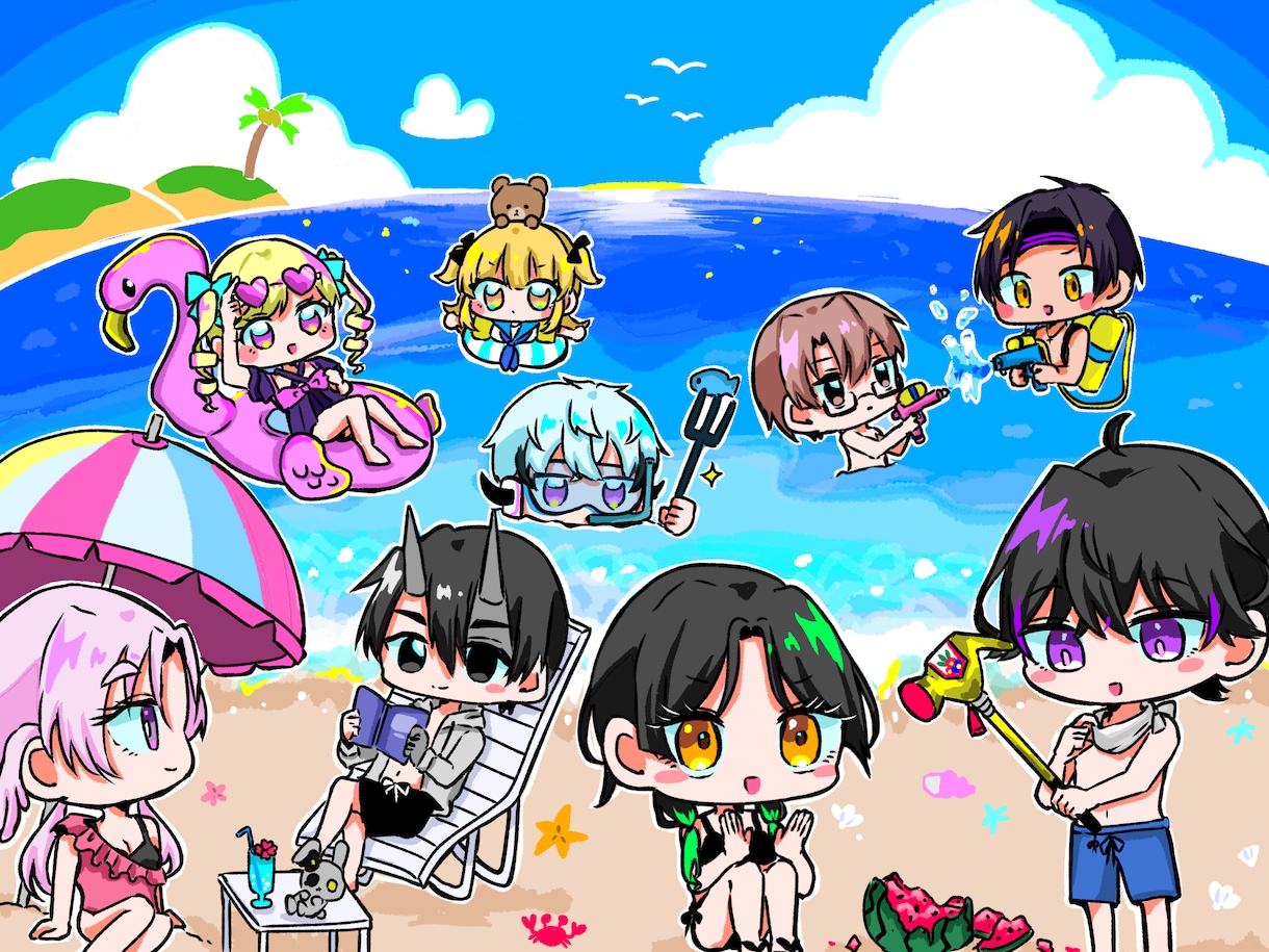 最大10人まで背景有りのミニキャラ一枚絵を描きます 生き生きとしたキャラクター達を描きます！ イメージ3