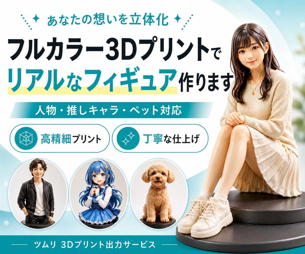 フルカラー3Dプリントフィギュア作ります 3Dデータ持込｜人物・推し・ペット高精細出力 イメージ1