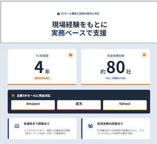 ECモール運用に必要な人材を採用、仕組化支援します ECモール運用経験を活かし適切な人材を採用、仕組化をサポート イメージ4