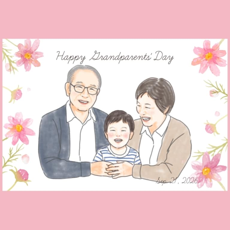 敬老の日　ふんわり水彩風似顔絵イラストお描きします お孫さんの笑顔を贈る似顔絵アート　データ納品ですぐお手元へ！ イメージ1