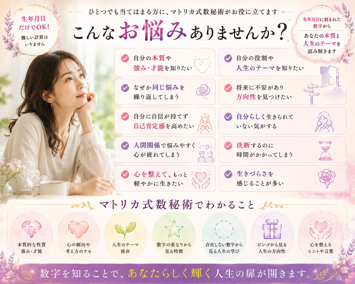 マトリカ式数秘術で本質と心のクセを読み解きます 本来の強みや人生のテーマがわかる イメージ4