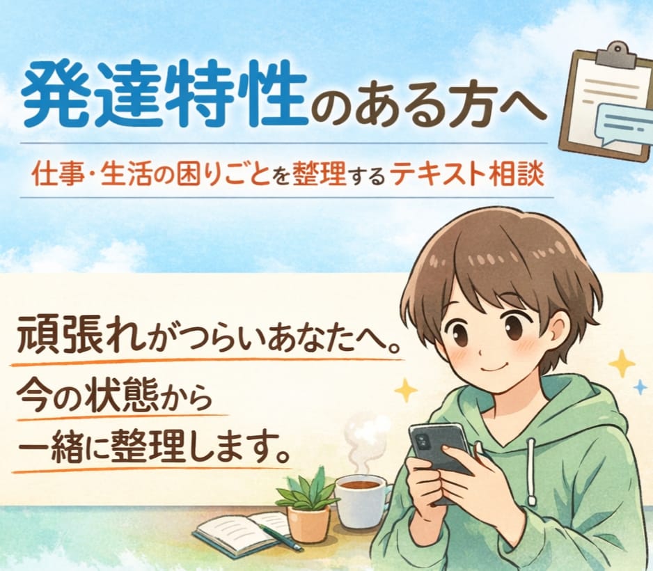 発達特性のある方へ　困りごとをお聞きします 作業療法士の視点で、生活と仕事の負担を整理します。 イメージ1
