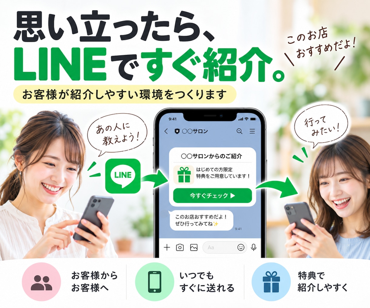 LINEで友だちを紹介できる仕組みを構築します 「紹介したい」を逃さない、紹介しやすい環境をつくります イメージ1