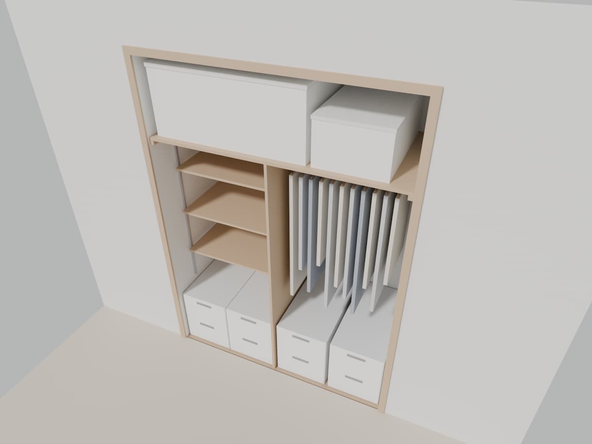 寸法メモから収納・家具の3D配置図を作ります 1部屋分の収納・家具が置けるか寸法入りで確認 イメージ4