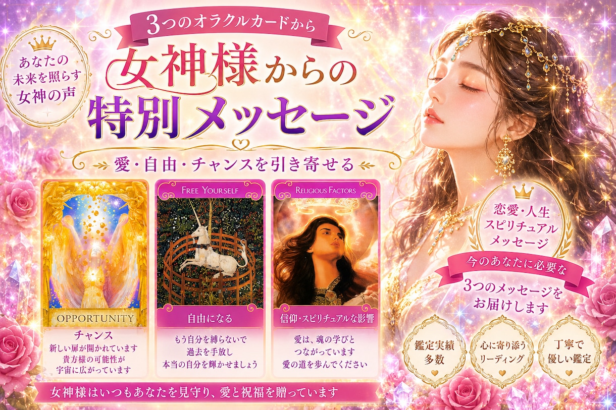 貴方様へのスペシャルメッセージお伝えします この恋どうなる?3つのオラクルカードで占います イメージ1