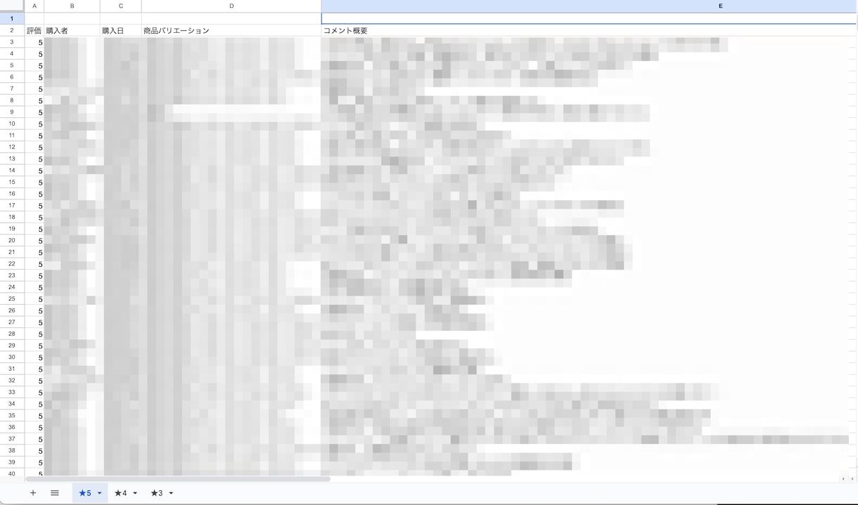 レビューを定量的なスプレッドシートにデータ化します レビュー分析を定量的に行えてると、自信を持って言えますか？ イメージ2