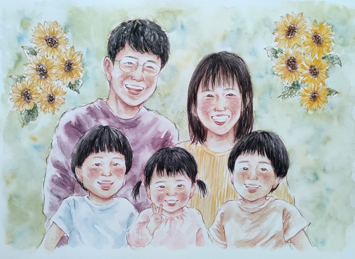 大人数6名様〜水彩の似顔絵をお描きします 還暦祝いや米寿祝い、ウェディングにおすすめです イメージ8