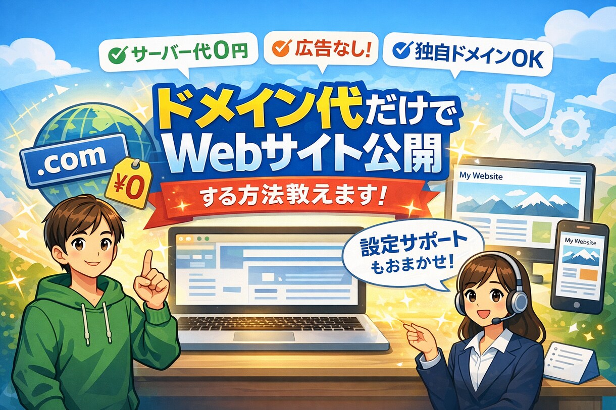 ドメイン代だけでWebサイトを公開する方法教えます 月額0円・広告なし・初心者OK イメージ1