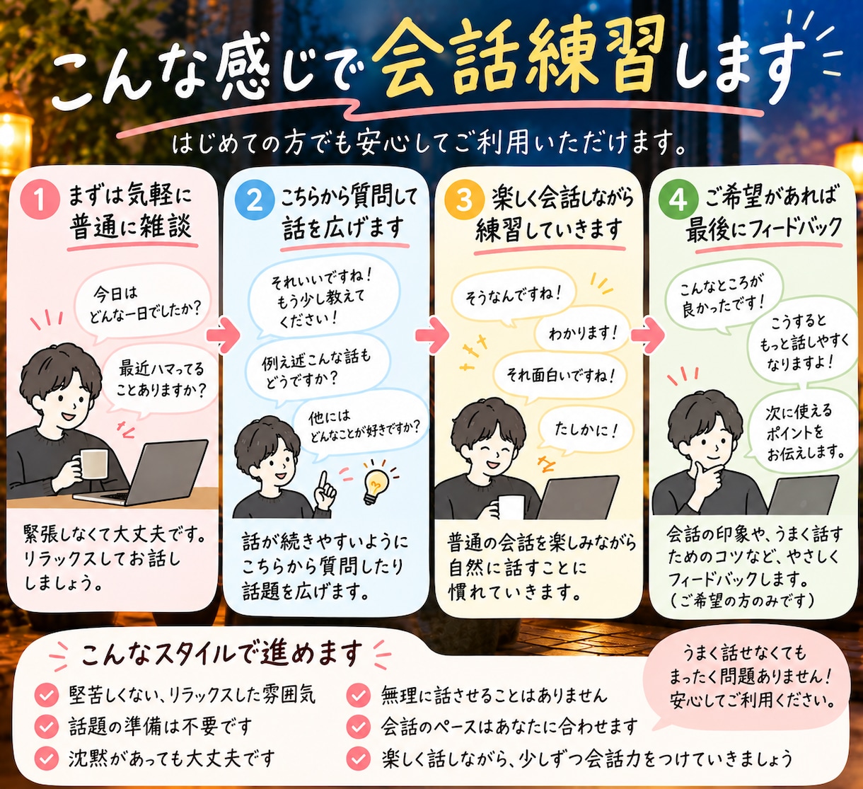 気楽な雑談であなたの会話練習に付き合います 顔出しなしOK♪楽しく話しながら雑談力を磨きませんか？ イメージ4