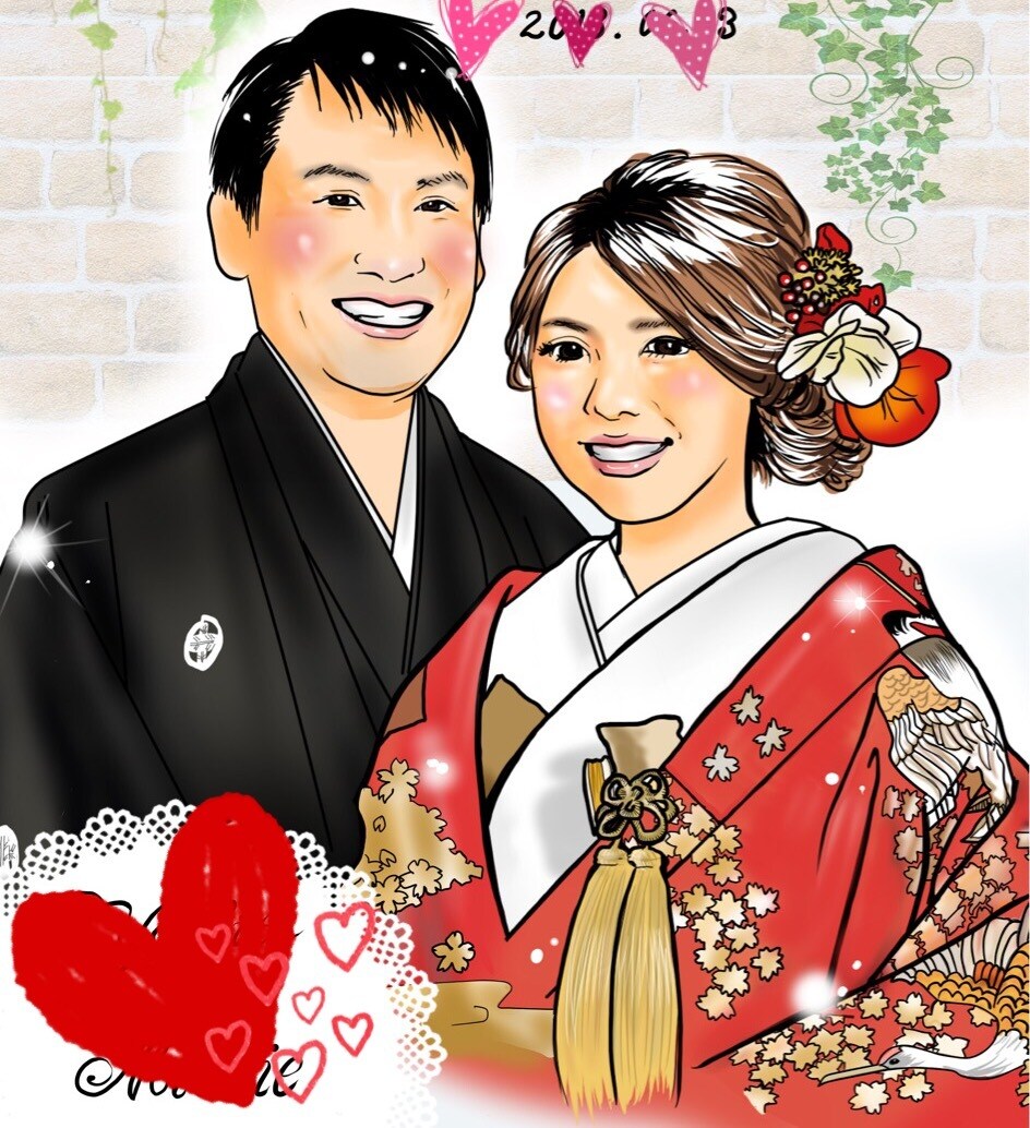 結婚式ウェルカムボードの似顔絵描きます 幸せいっぱいの笑顔でゲスト様をお出迎え！ イメージ8