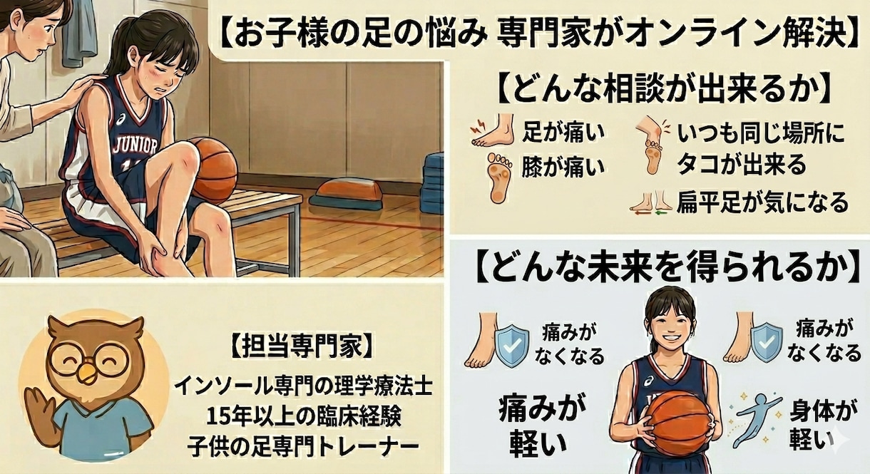 お子様の足の悩みを解決します インソール専門の15年目の理学療法士が対応させて頂きます イメージ1