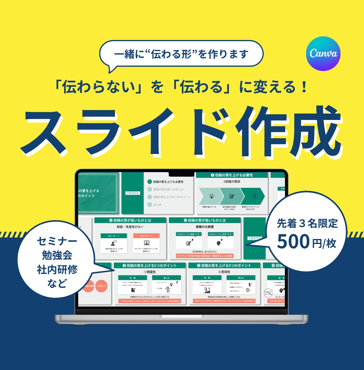 伝わらない内容を、見やすいスライドに整えます 内容はあるけど、見せ方に悩む方へ イメージ1
