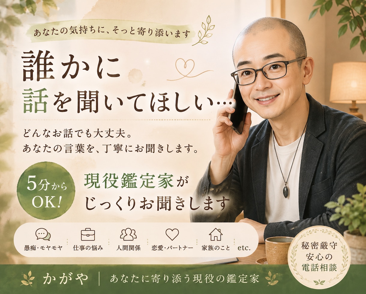 5分からOK♪現役占い師がお話し聞きます 話すだけでも軽くなる！あなたの悩みに寄り添います イメージ1