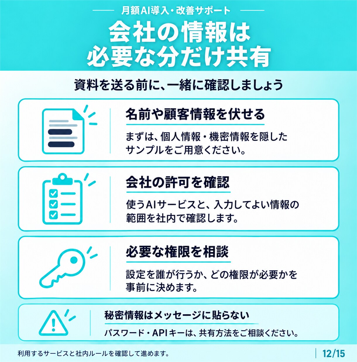 AI導入・改善と使い方を月額でサポートします 月4回の相談＋実作業でAI導入・改善を支援 イメージ12