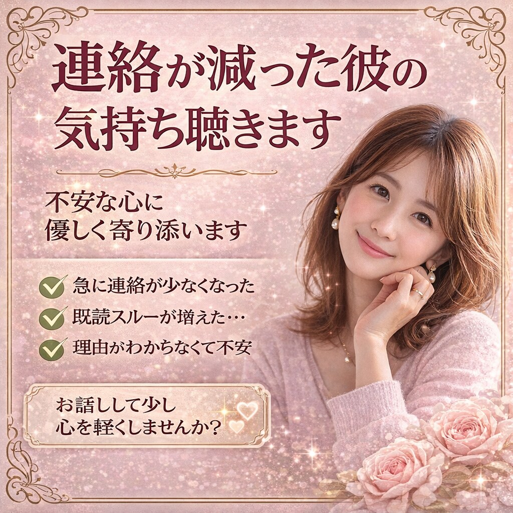 連絡が減った彼の気持ち聴きます 不安な心にやさしく寄り添います イメージ1