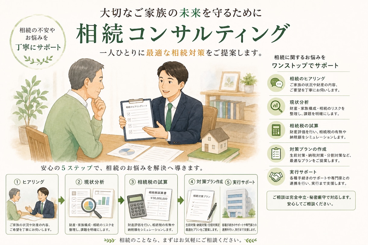 相続対策と手続きをトータルサポートいたします 月間60件以上の実績がある相続の専門家にお任せ下さい！ イメージ1