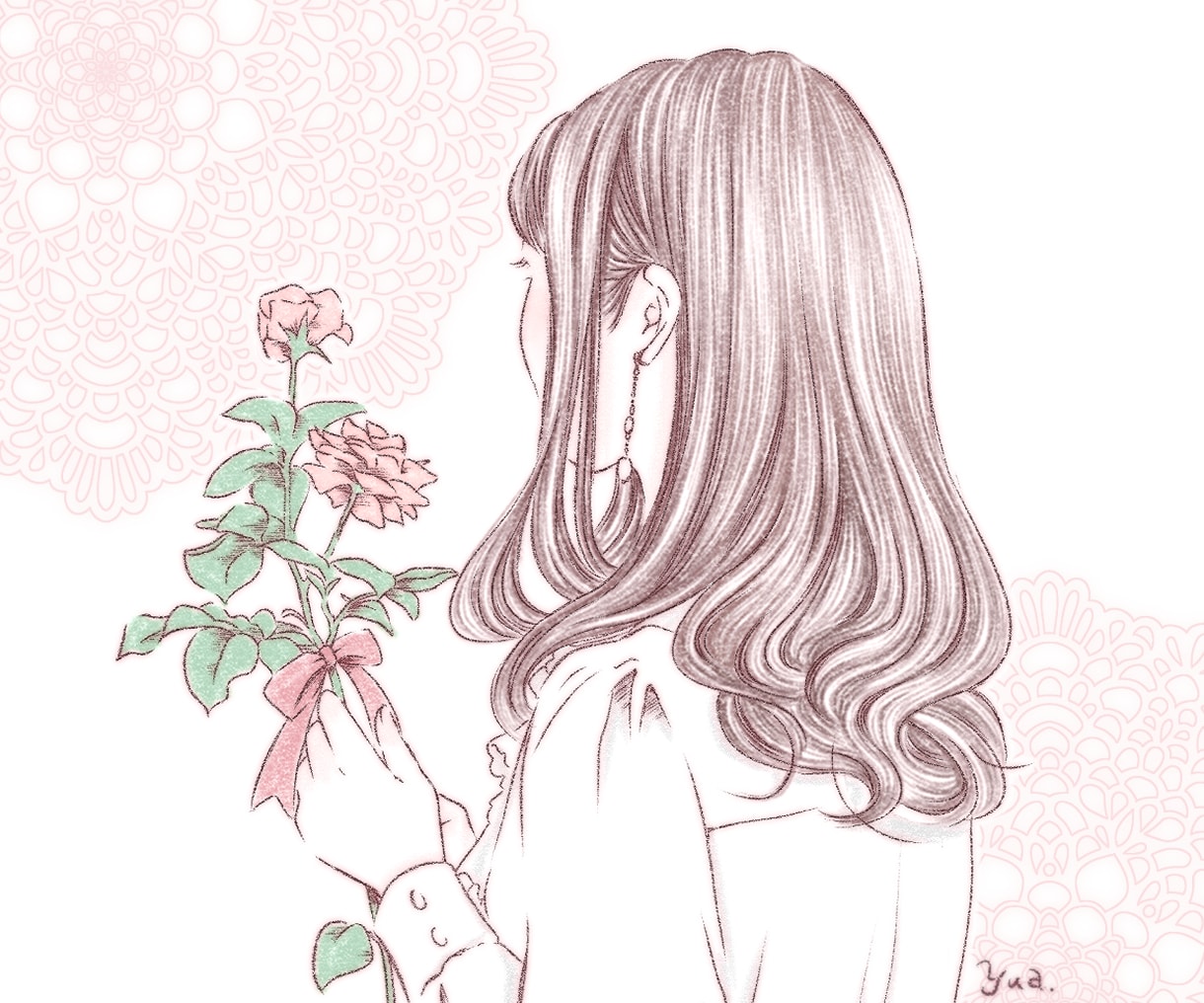 ふわっとやさしい好印象の後ろ姿イラストお描きします 女性に人気♪SNSやブログアイコン等におすすめです！ イメージ1
