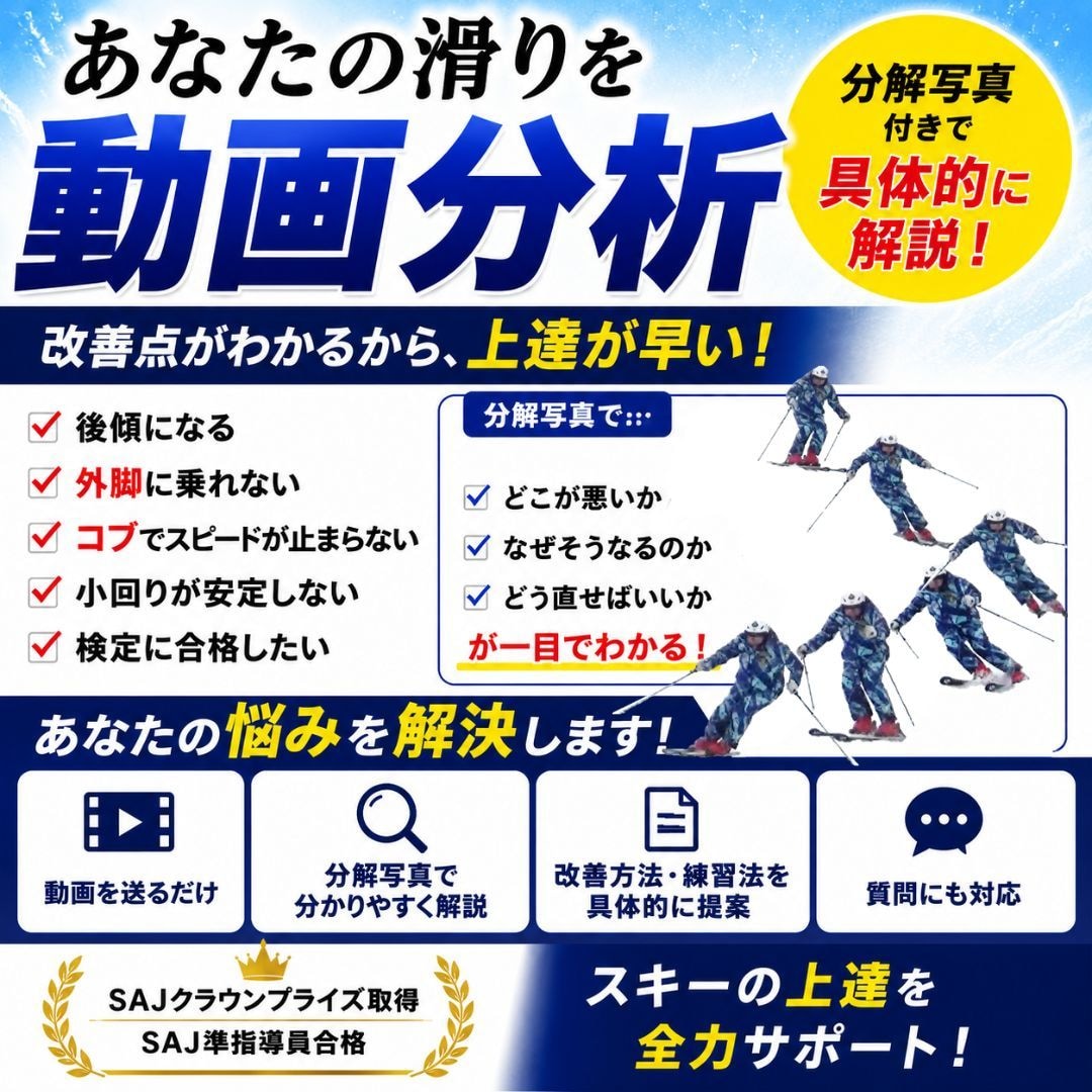 スキー動画を分析！分解写真で改善点を具体解説します 動画から分解写真を作成し改善点を教えます イメージ1