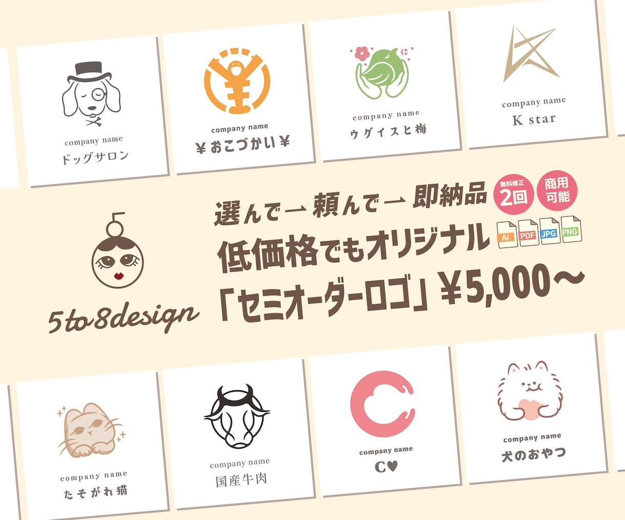 低価格でもオリジナルのセミオーダーロゴ作ります 完成イメージが明確！初心者でも簡単ロゴ作り！ イメージ1