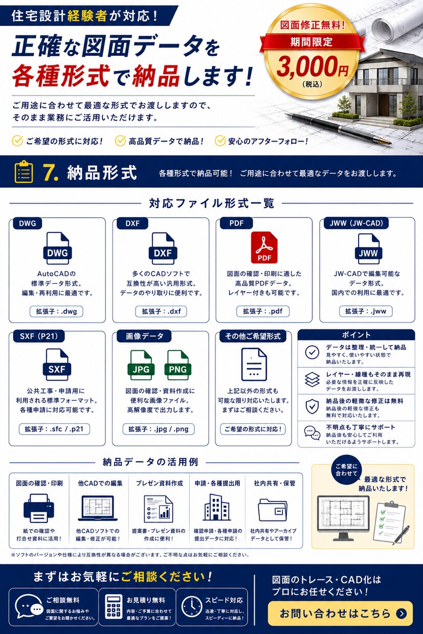 AutoCADで建築図面を迅速に作成いたします 住宅設計経験者が対応｜修正無制限｜手書き図面もCAD化 イメージ7