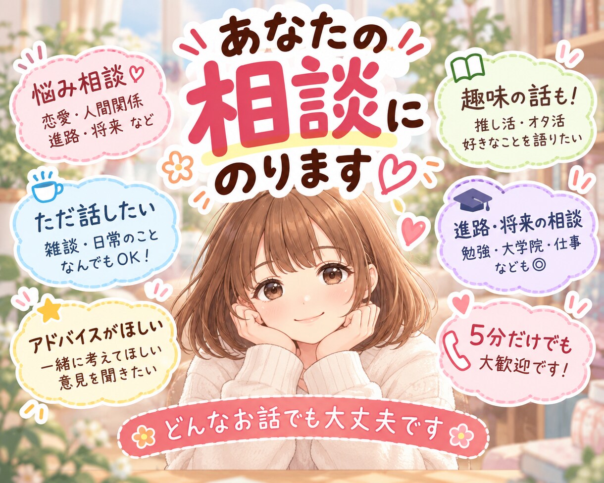 あなたに寄り添った話し相手になります 話して自分の中で整理したい時、話し相手が欲しい時など イメージ1