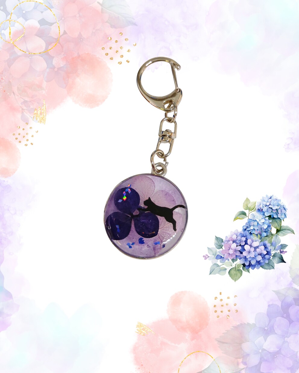 紫陽花と猫のキーフォルダー販売します 雨の景色を紫陽花の色で色付けしませんか イメージ6