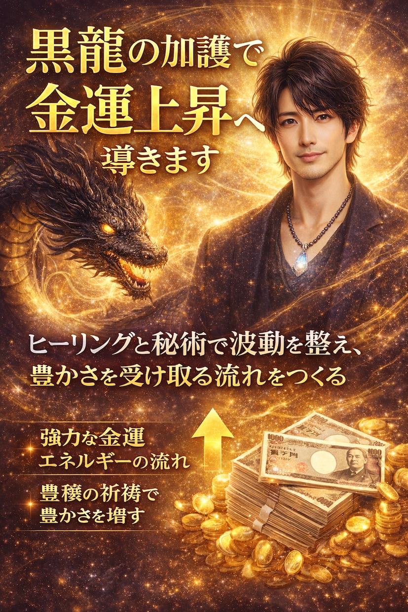 黒龍の加護で金運上昇へ導きます ヒーリングと秘術で波動を整え、豊かさを受け取る流れをつくる イメージ1